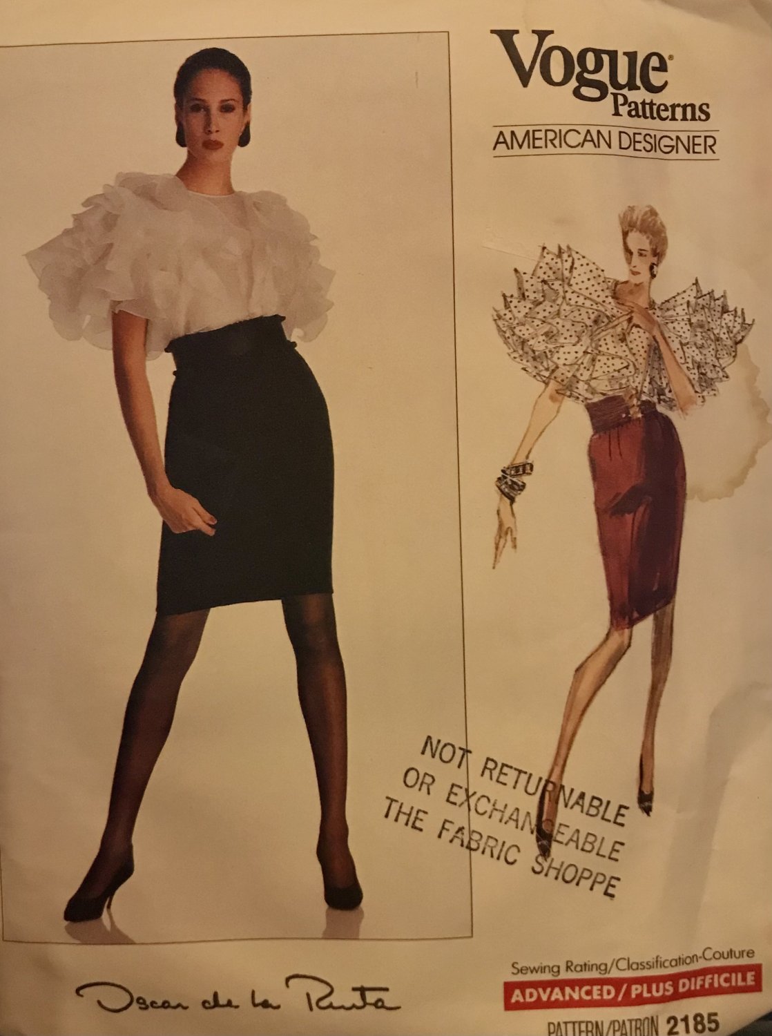 Vogue 2185 Oscar de la Renta Dramatic Ruffled Blouse and Skirt Sewing Pattern Size 10