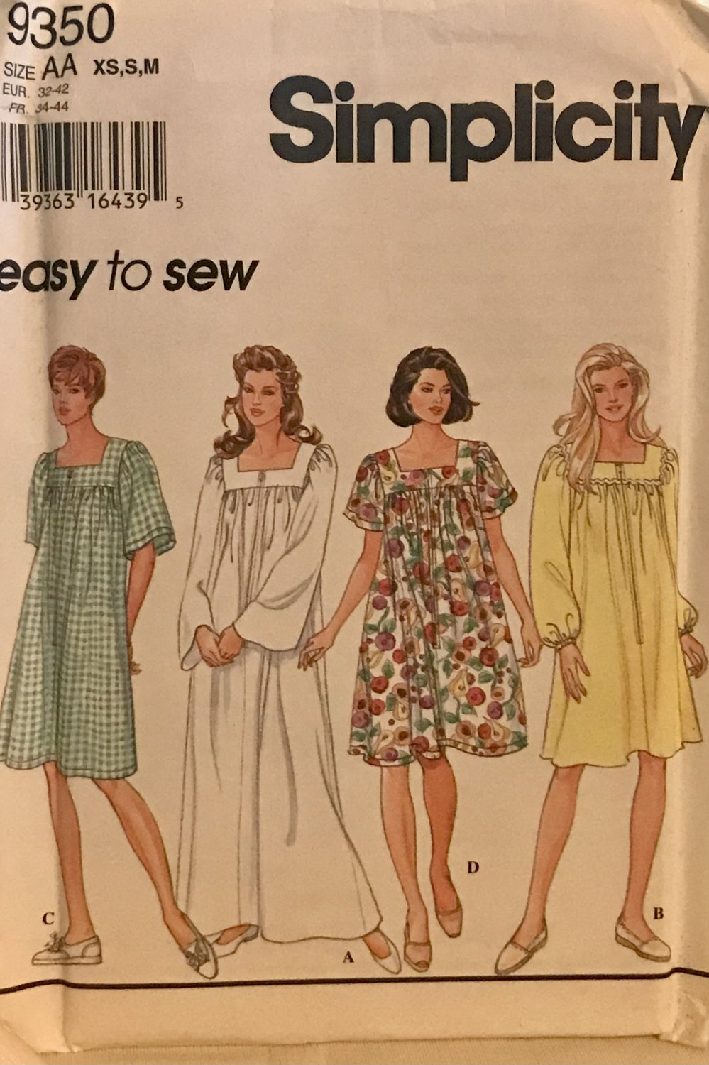 Simplicity 9350 Misses' Muu Muu Cafton Dress Sewing Pattern Size 6 - 16