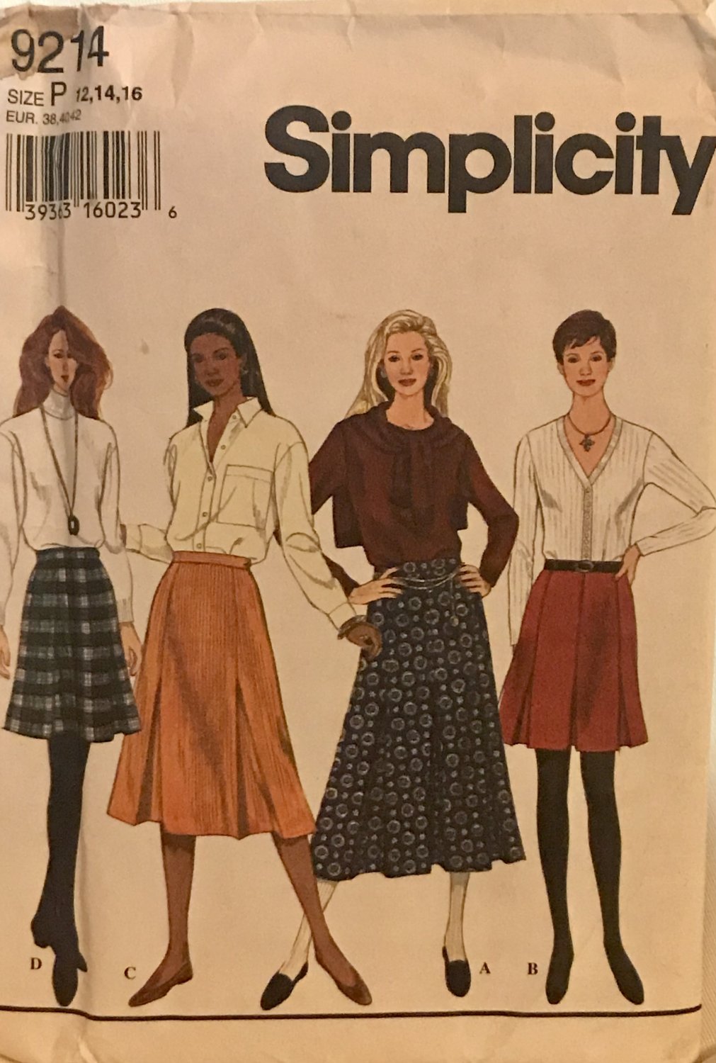 Simplicity 9214 Misses Skirt Sewing Pattern Size 12 14 16