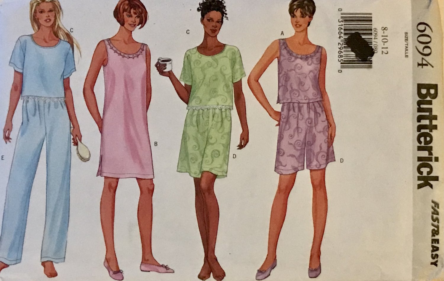 Butterick 6094 Misses' Nightshirt, Top, Shorts & Pants Sewing Pattern Size 8 10 12