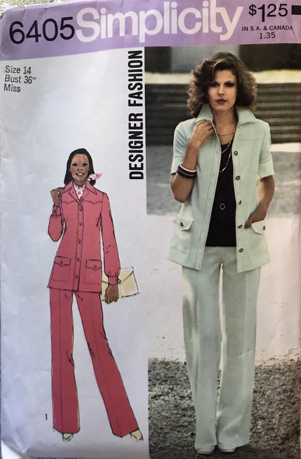Simplicity 6405; Misses' Pantsuit Designer Fashion Sewing Pattern Size 14