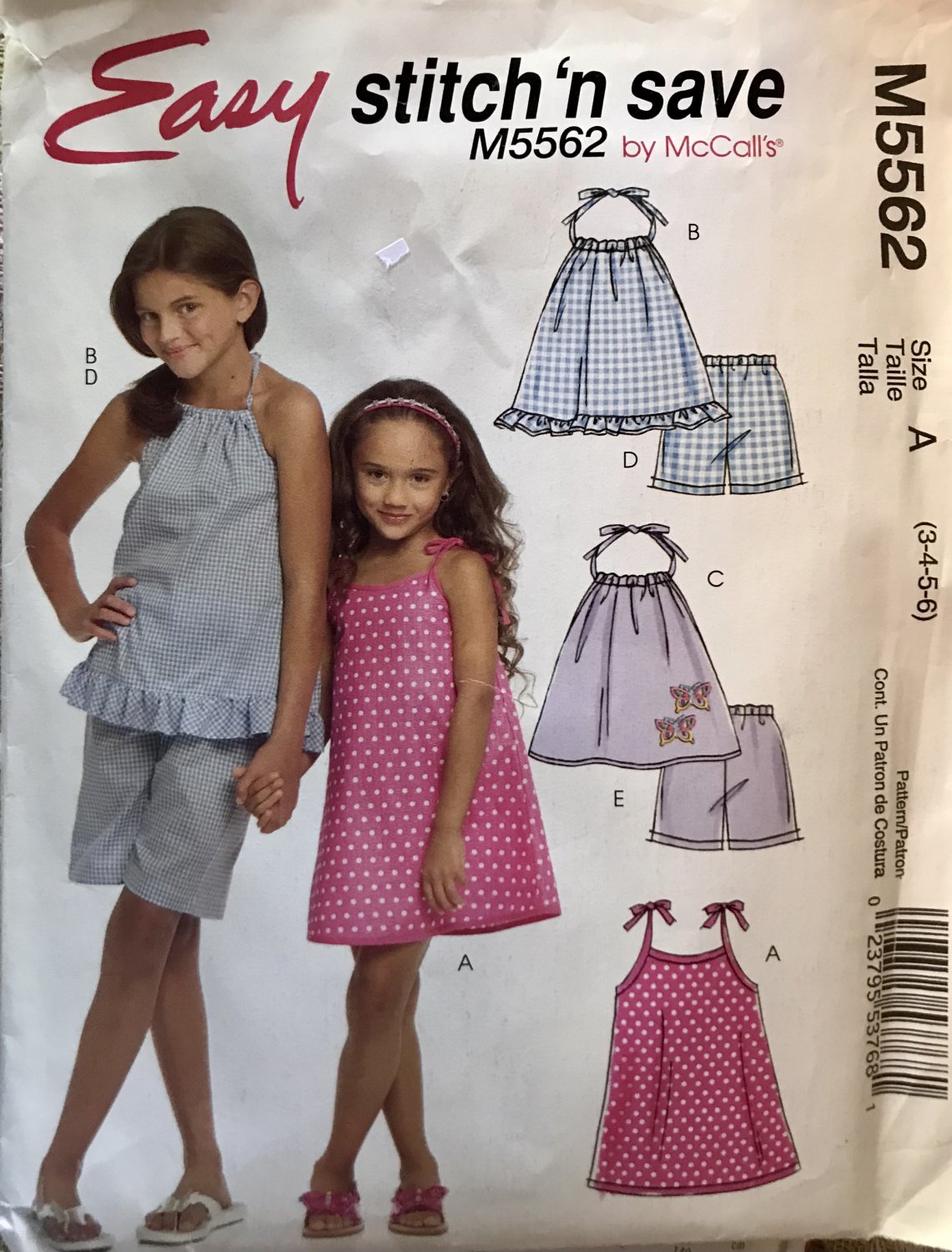 McCall's 5562 Children's' Dress, top and shorts sewing pattern size 3 4 5 6
