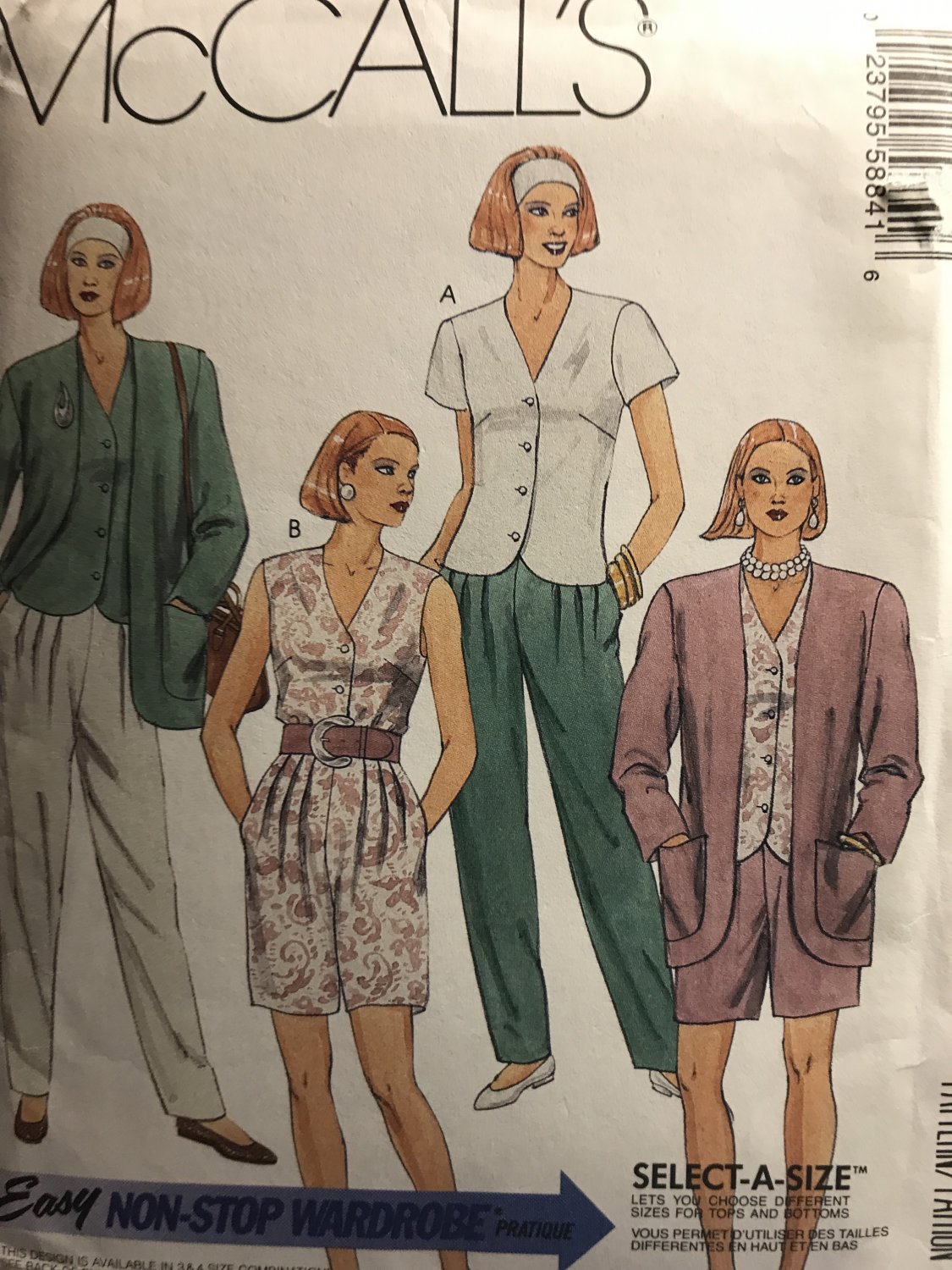 McCall's 5884 Unlined Jacket, Top and pants or shorts Sewing Pattern Size 8 10 12