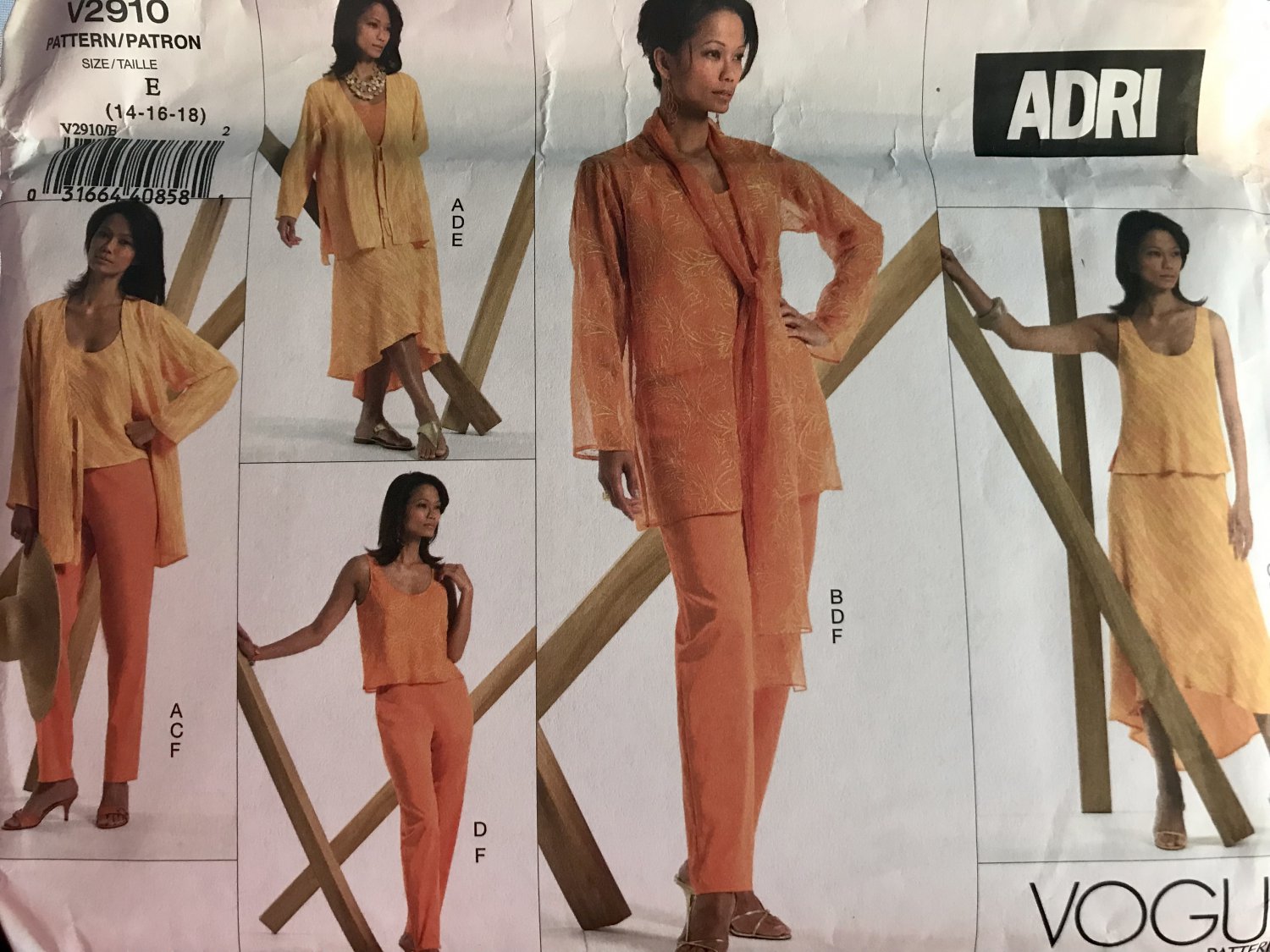 Vogue 2910 Designer ADRI Jackets Tops Skirts Pants Sheer Size14 16 18 Sewing Pattern
