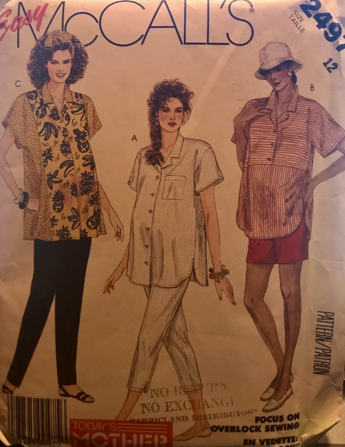 McCalls 2497, Short Sleeve Shirt, Collared Blouse, Shorts, Pants, Capris, Size 12, Bust 34
