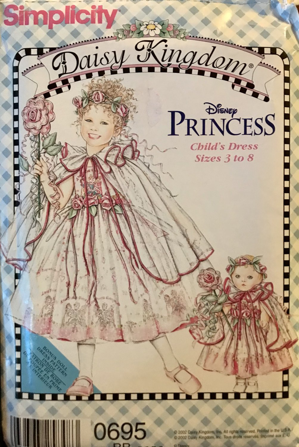 Simplicity 0695 Girls Princess Dress Cape Daisy Kingdom Doll Dress Sewing Pattern Size 3 4 5 6 8