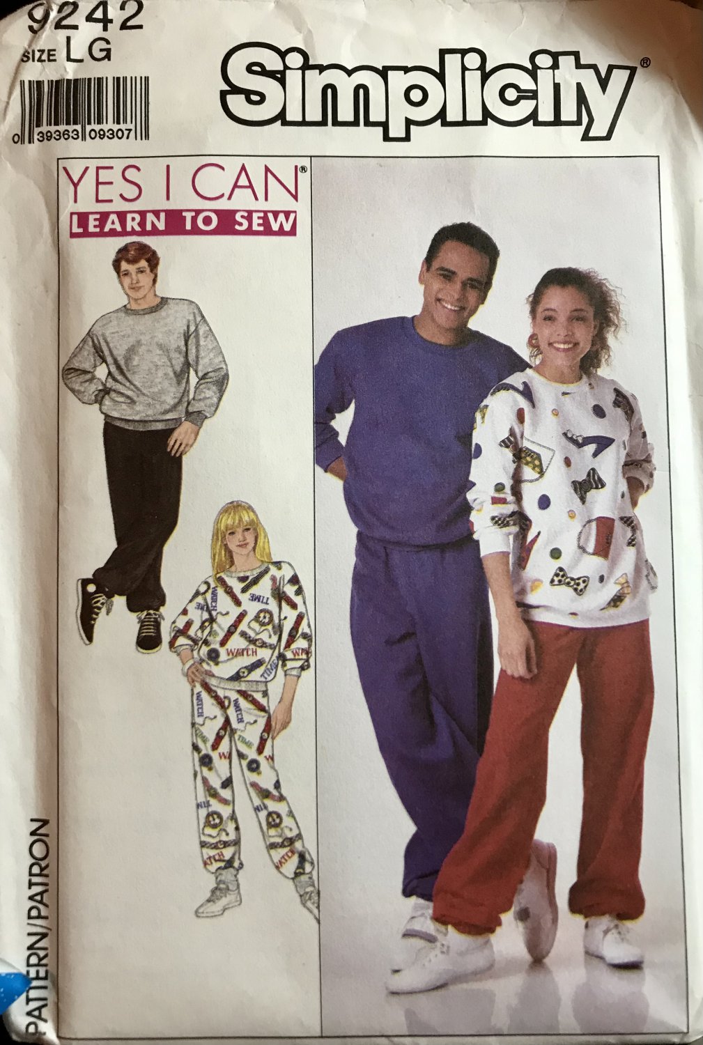 Simplicity 9242 Misses' Men's Teen Boys' Knit Pants, Pullover Sweatshirt Sewing Pattern Size L