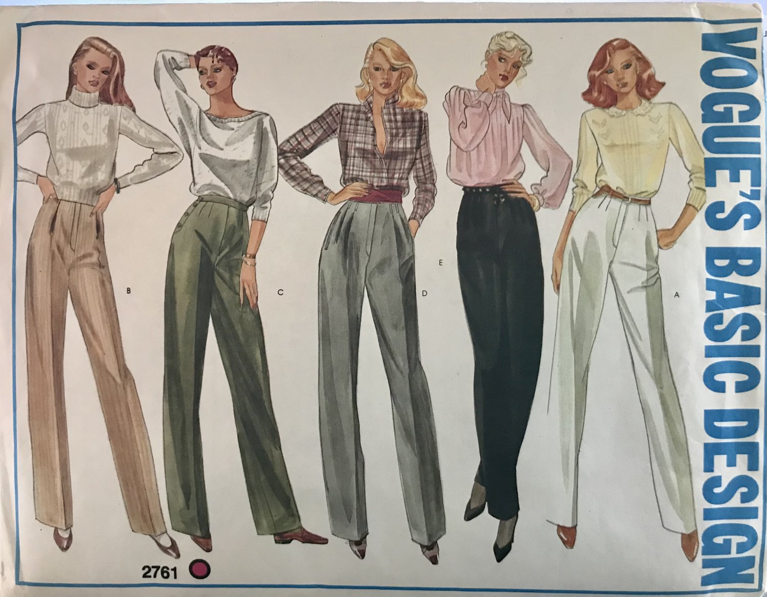 Vogue 2761 Basic Design Womans Straight Leg Tailored Pants w/Pockets Sewing Pattern Size 12