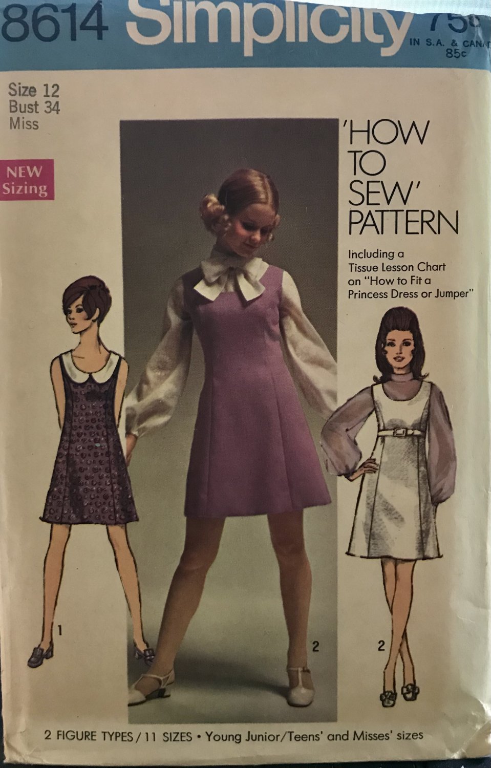 Simplicity 8614 A Line Jumper Dress, Blouse, Bust 34, Uncut Sewing Pattern
