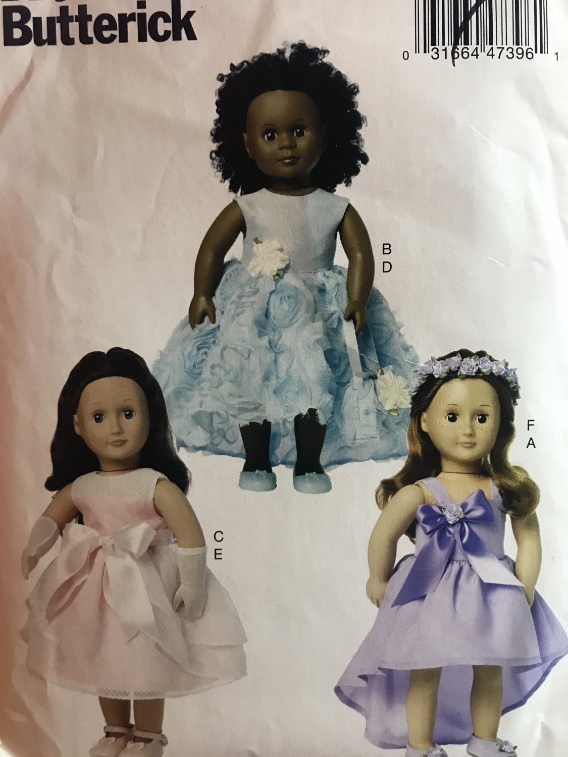 Butterick 6431 BP318 for 18" Doll Special Occasion Dresses and Accessories Sewing Pattern