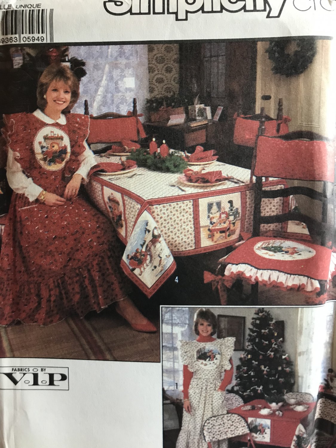 Simplicity 8772 Christmas Apron Chair Cushion Tablecloths & Napkins Sewing Pattern