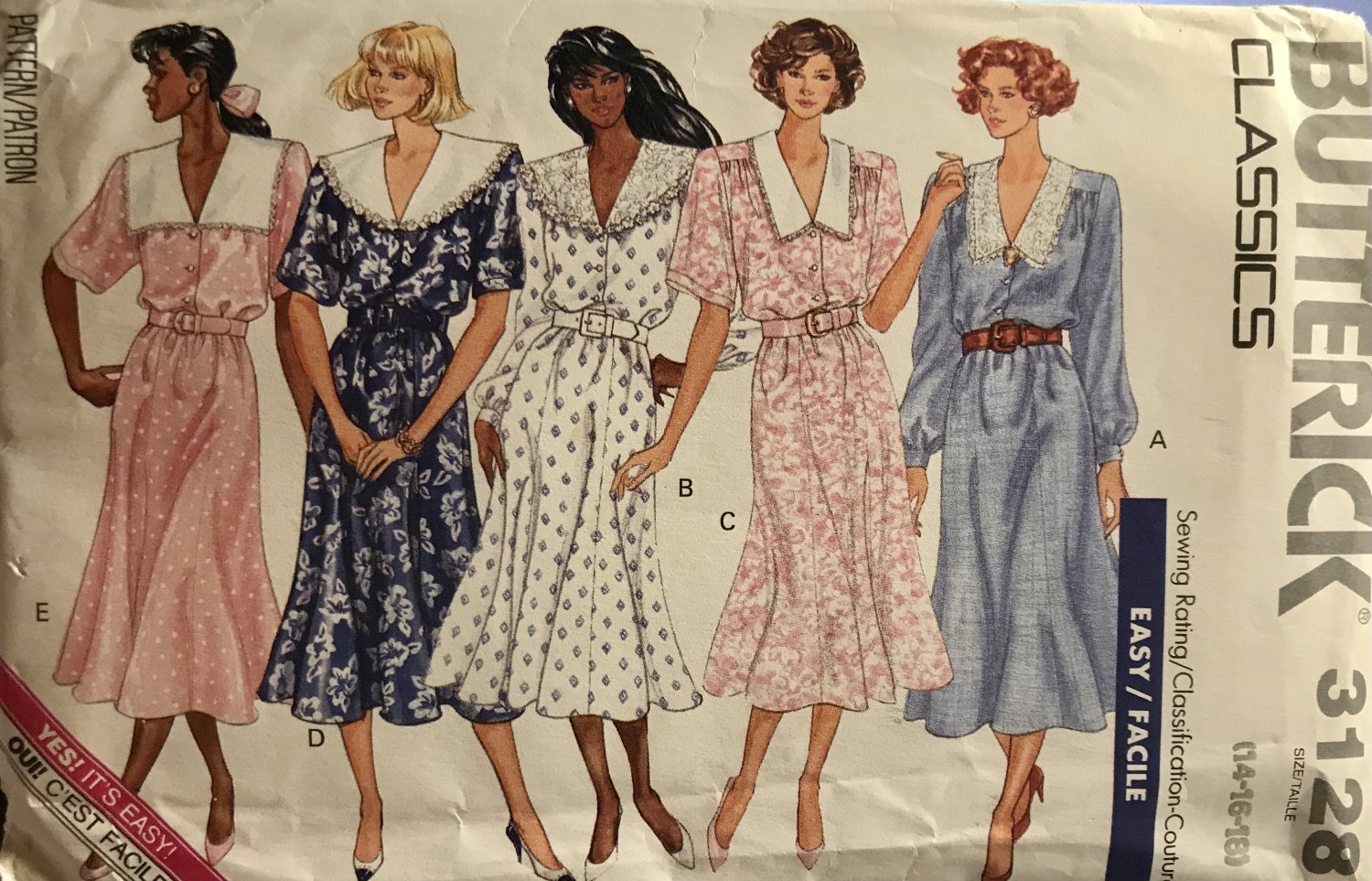 Butterick 3128 Misses Pullover Dress with sleeve variations Sewing Pattern Size14 16 18