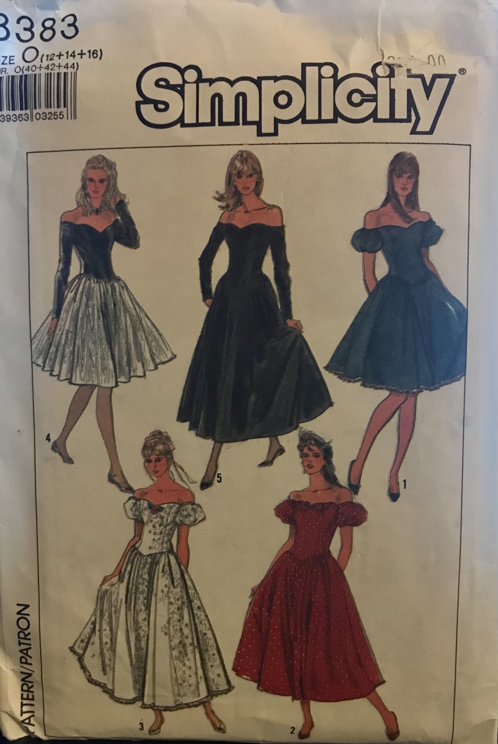 Simplicity 8383 off the Shoulder Full Skirt Dress Sewing Pattern Size 12 14 16
