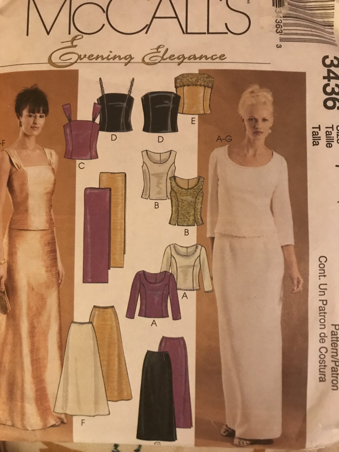 McCall's 3436 Misses Evening Elegance Lined Tops, Skirts, stole Sewing Pattern, Size 8 10 12
