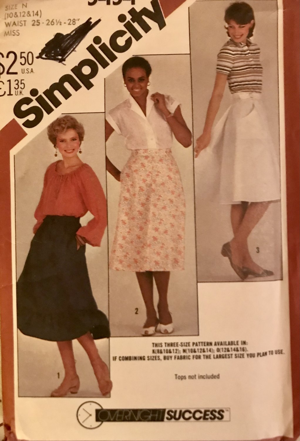 Simplicity 5454 Back Wrap Skirts w Pockets Ruffle Sz 10-14 Sewing Pattern