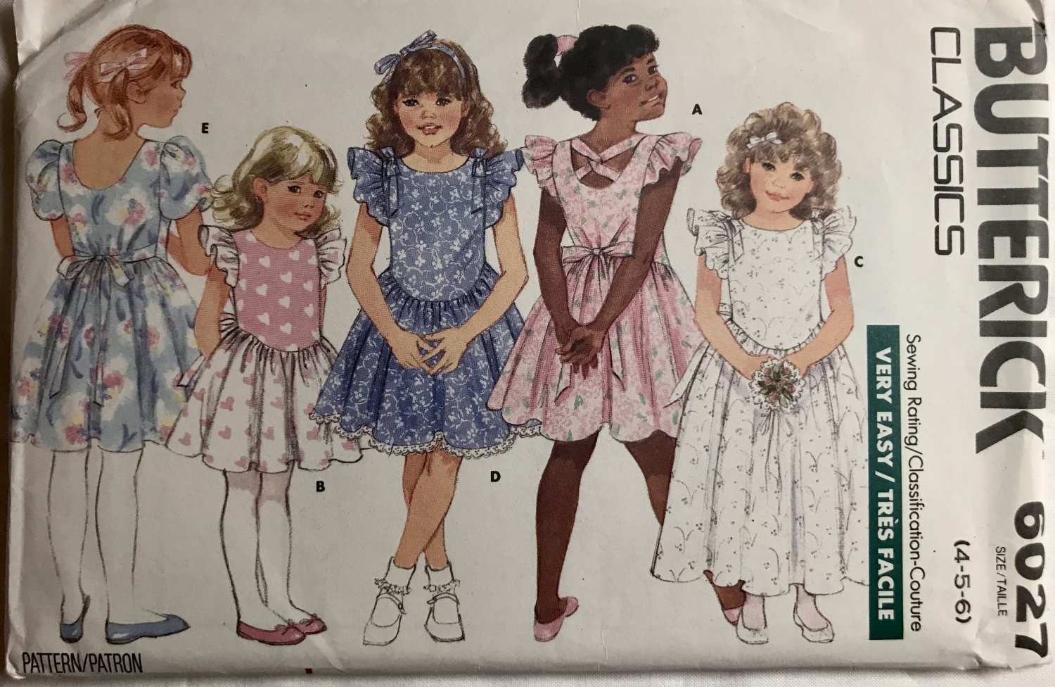 Butterick 6027 Girl's Ruffled Sleeve Fancy Dress Sewing Pattern with Gathered Skirt Size 4-6