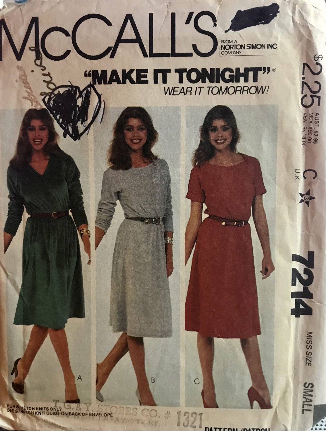 McCall's 7214 Misses' Pullover Dress  For Stretch Knits Only Sewing Pattern size 10 - 12