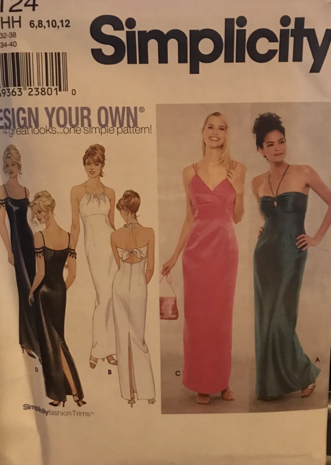 Simplicity 9124 sewing pattern Misses Evening dress Halter, Sz 6-12