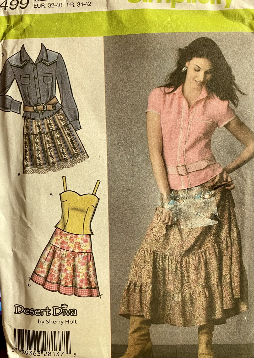 Simplicity 4499 Tiered Western Style Skirt, Camisole and Shirt Sewing Pattern size 6-14