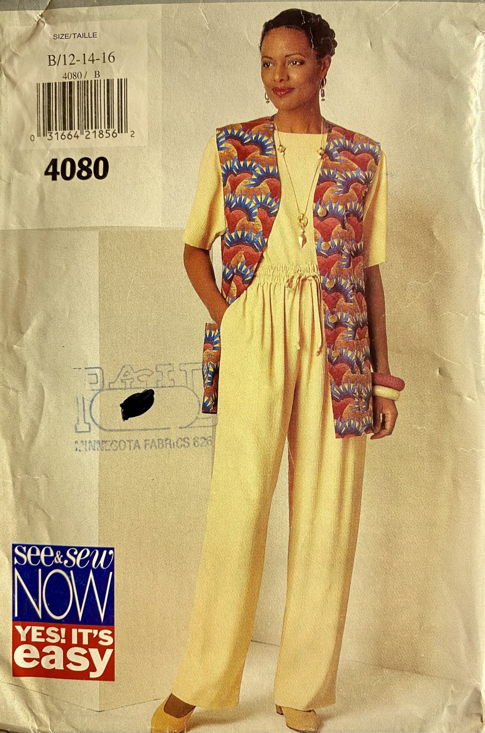 Butterick 4080 Misses' Vest Top Pants Sewing Pattern Size 12 14 16