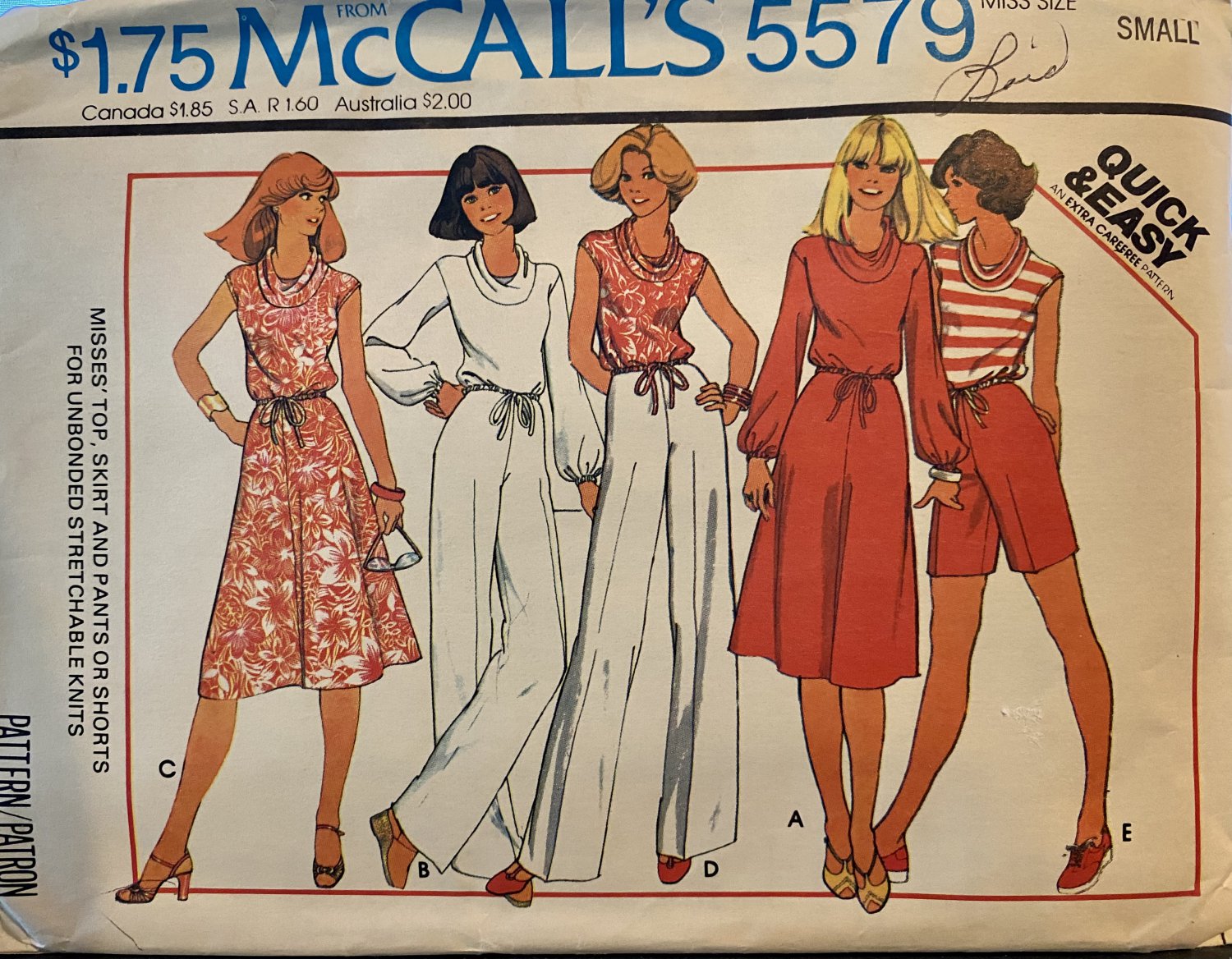 McCall's 5579 Misses' Top Skirt Pants or Shorts for Stretchable Knits Sewing Pattern size 10 - 12
