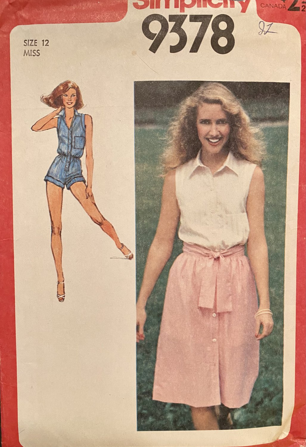Simplicity 9378 Misses' Play Suit and button up skirt Sewing Pattern size 12
