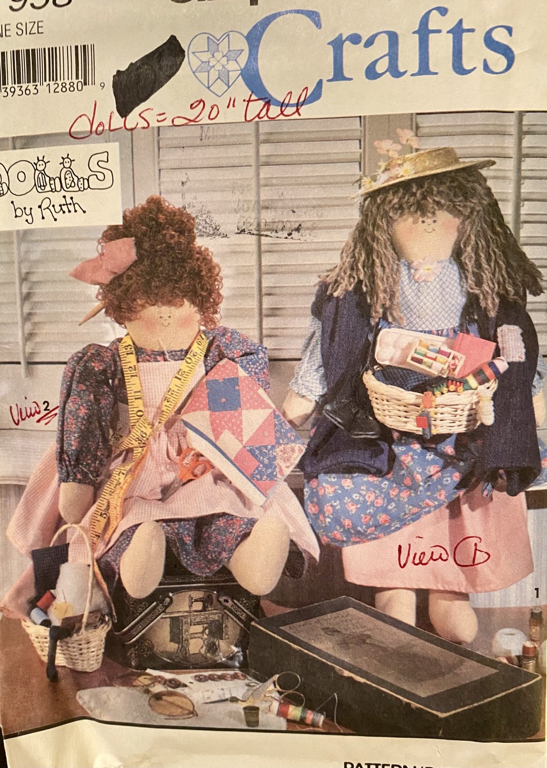 Simplicity Crafts 7958 Quilter Sewer Peddler 20" Doll and Clothes Sewing Pattern