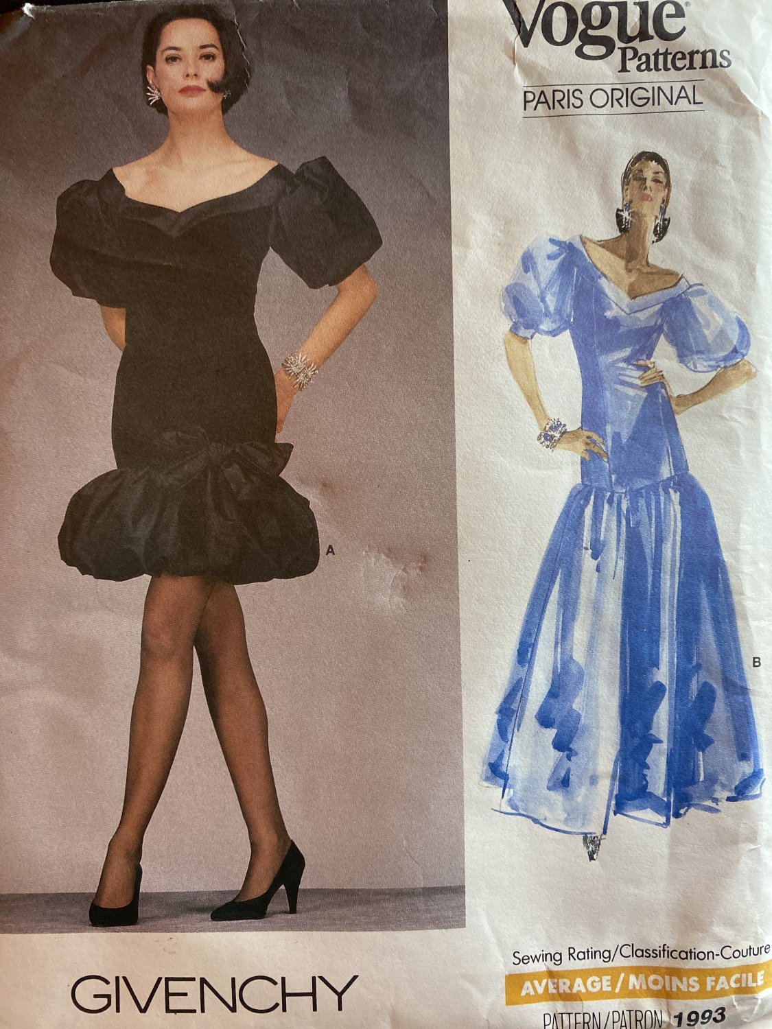 Vogue 1993 Givenchy Misses' Dress. Lined dress, above mid-knee or evening length Size 8