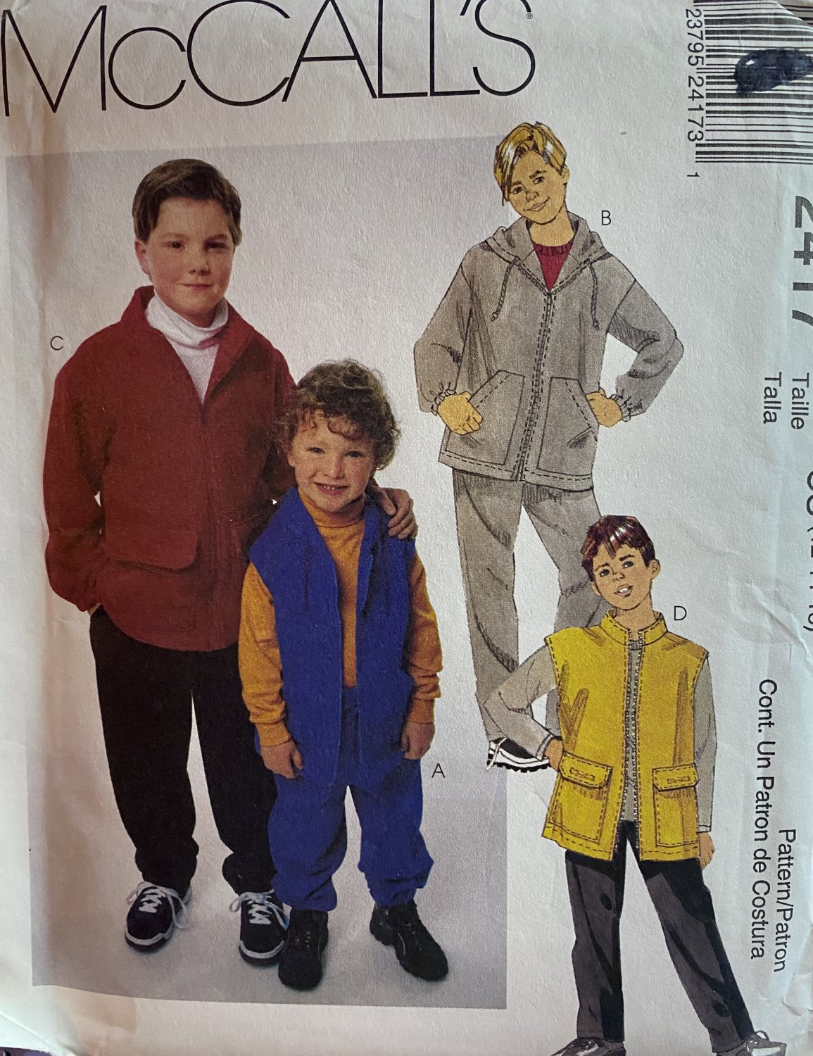 McCall's 2417 Children's unlined hoodie jacket, vest, pants Sewing Pattern Child Size 12, 14, 16