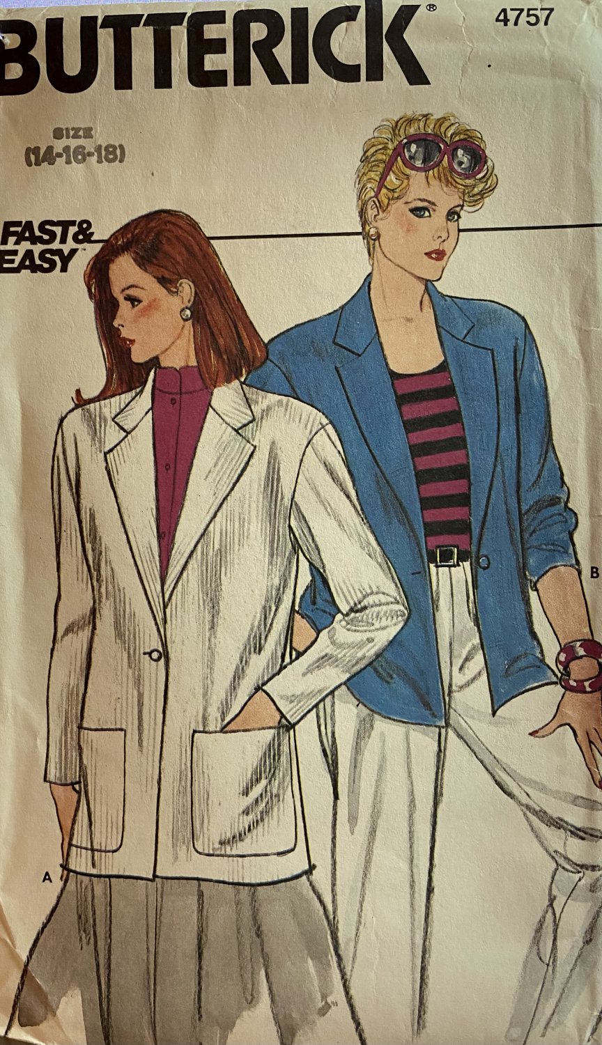Butterick 4757 Misses' Unlined Jacket Sewing Pattern Size 14 16 18