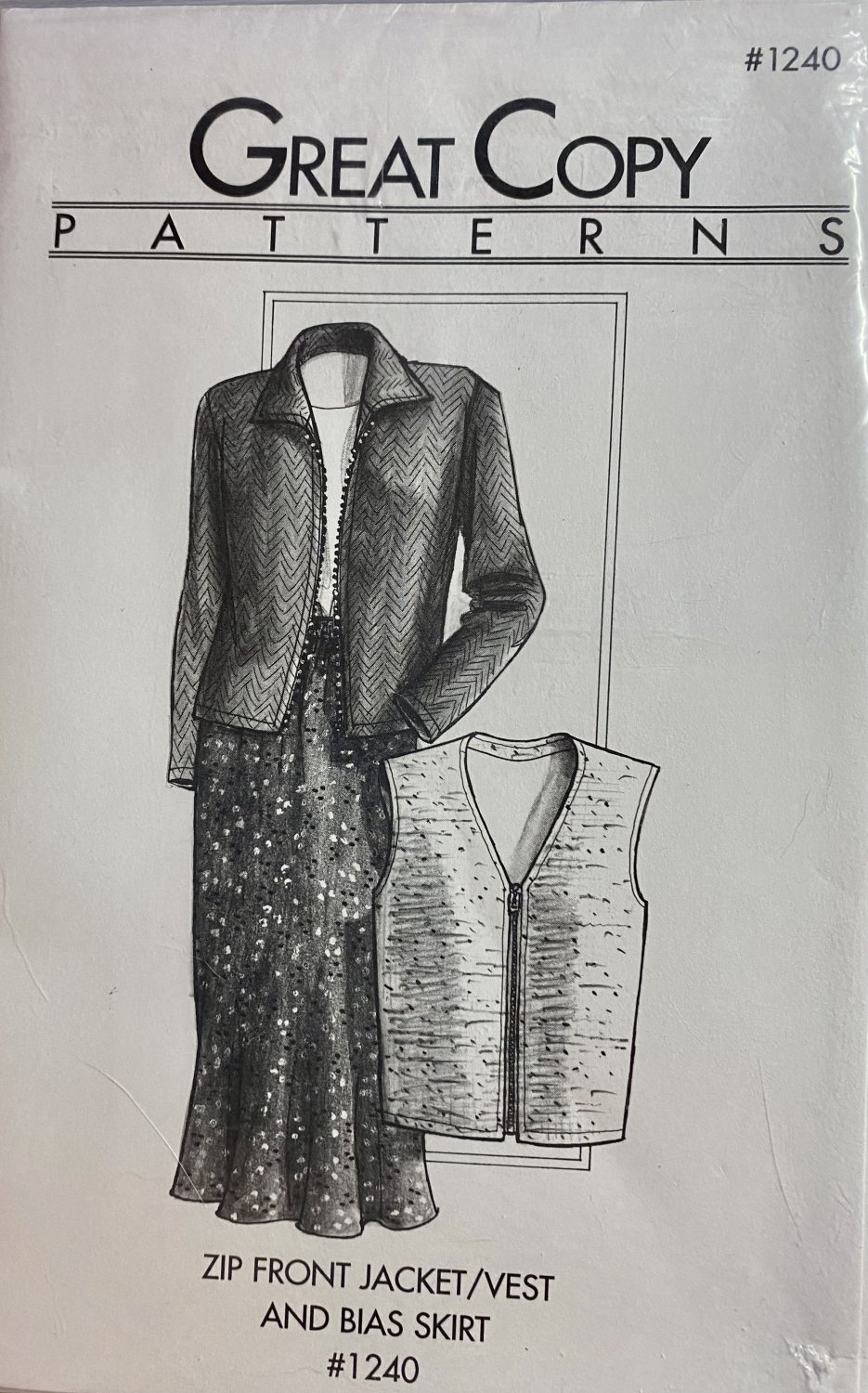 Great Copy sewing pattern 1240 Zip front jacket/vest & bias skirt XSmall to XXL