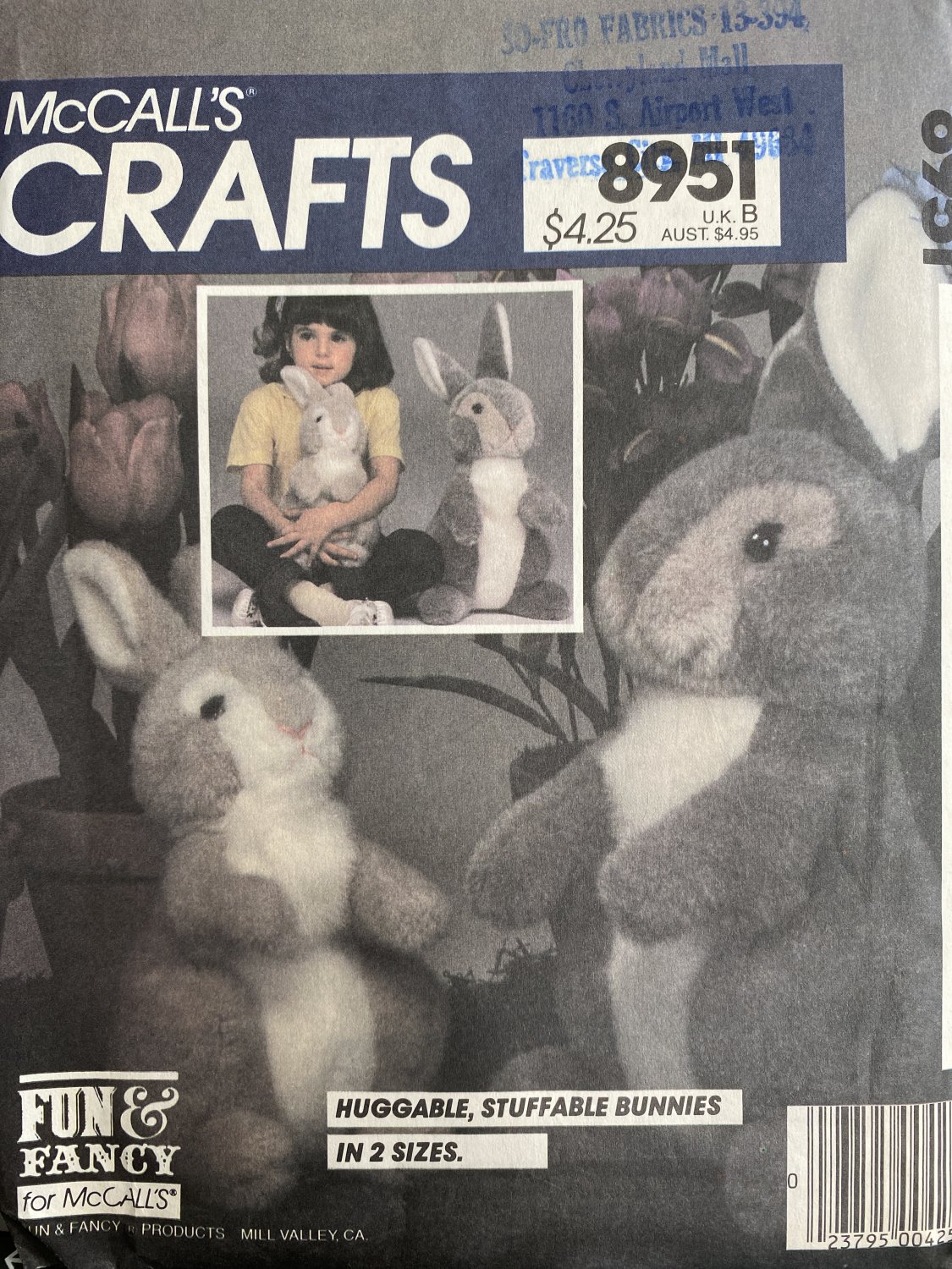 McCalls Sewing Pattern 8951 Huggable Stuffable Bunny Vintage Uncut