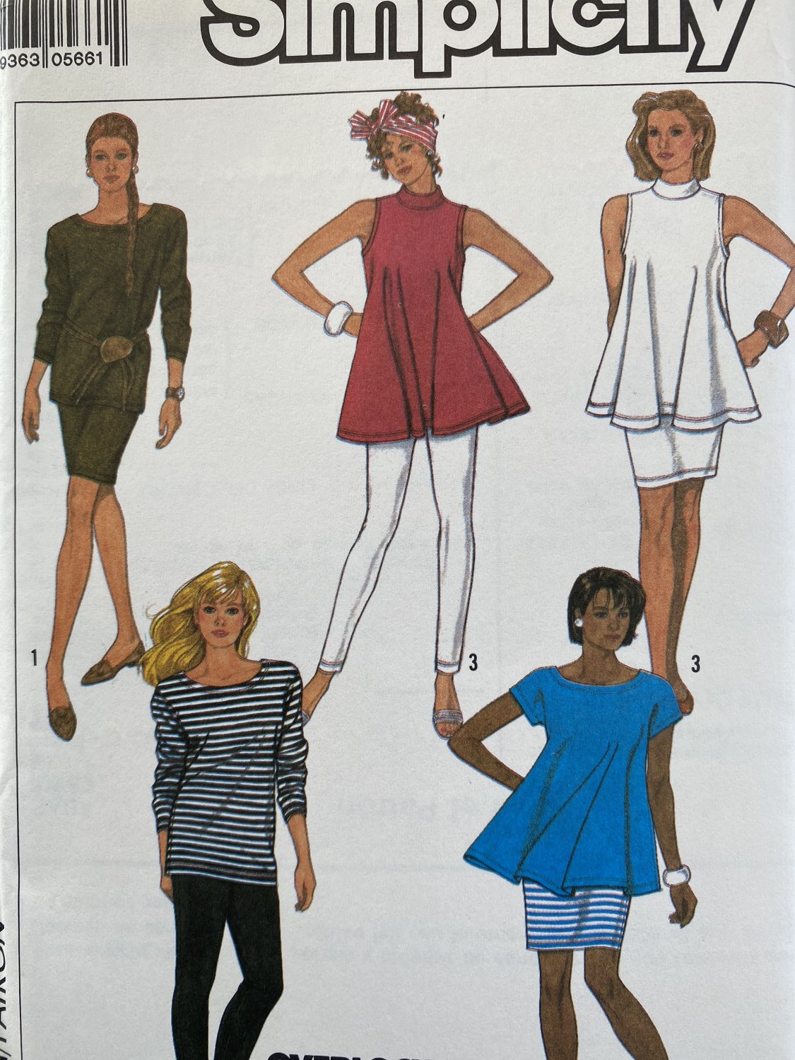 Simplicity 8684 Slim fitting pull-on pants and skirt and very loose-fitting A-line tops Size Medium.