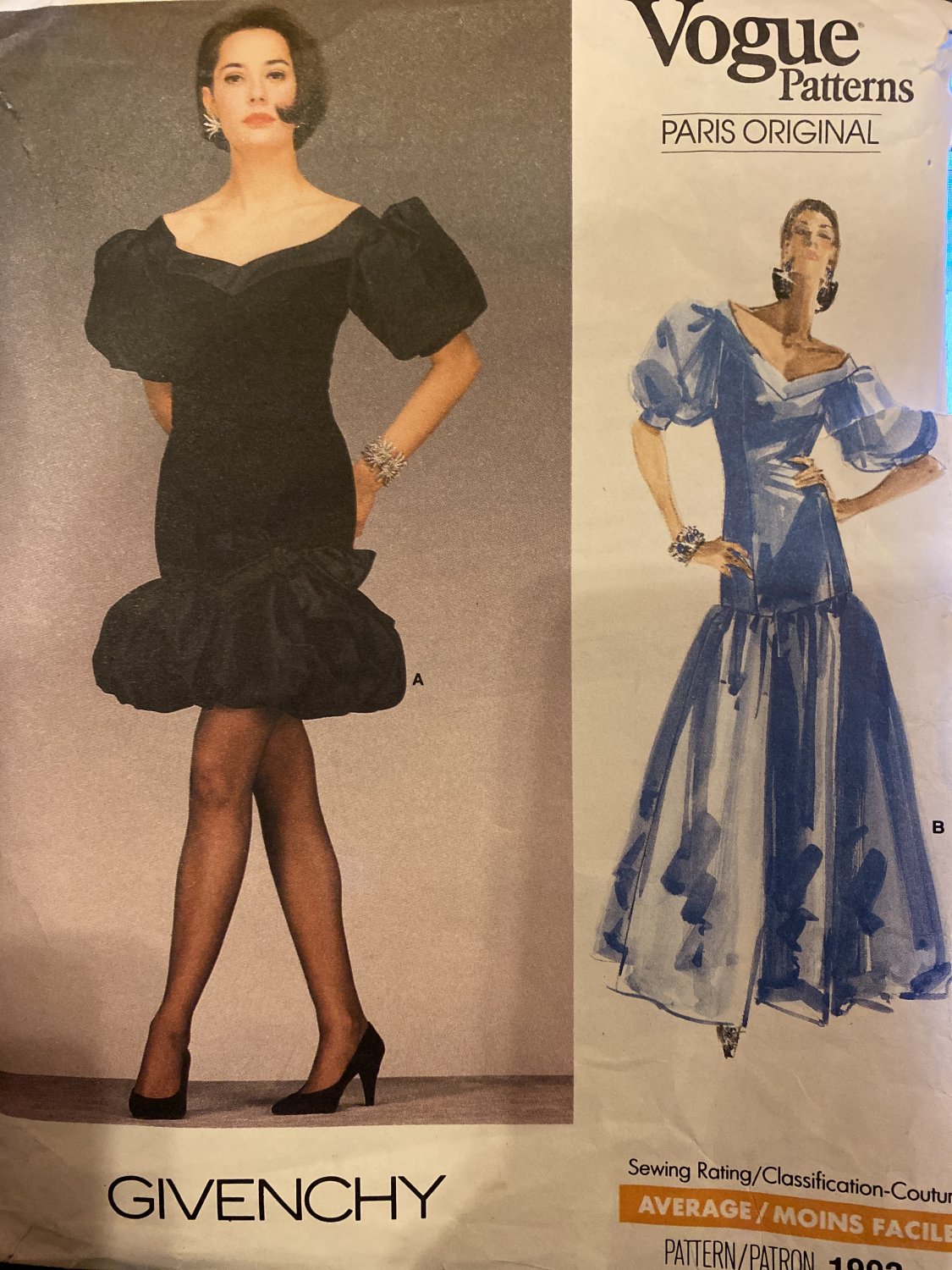Vogue 1993 Givenchy Misses' Dress. Lined dress, above mid-knee or evening length Size 12