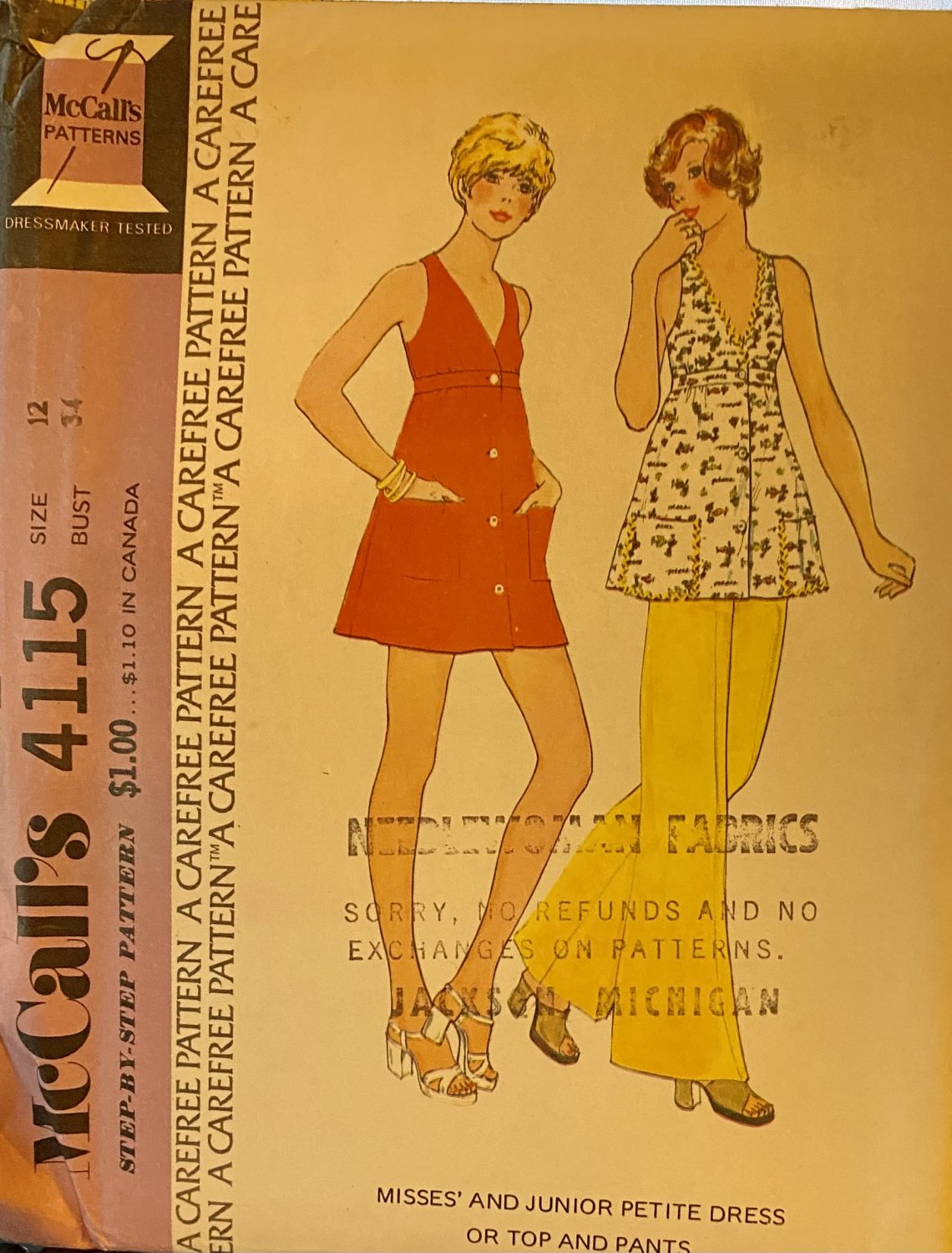 McCall's 4115 Sewing Pattern Misses' and Junior Dress or Top and Pants Size 12 Bust 34