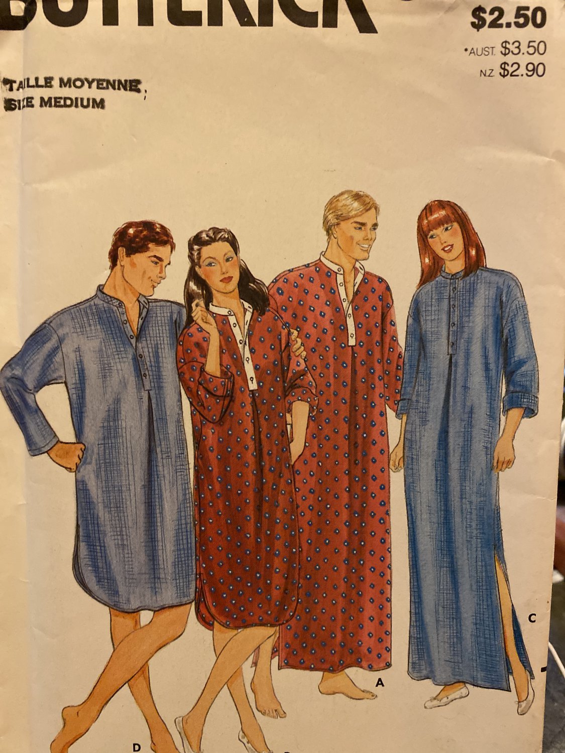 Butterick 4138 Unisex Loose-fitting nightshirt in two lengths Sewing Pattern size Medium