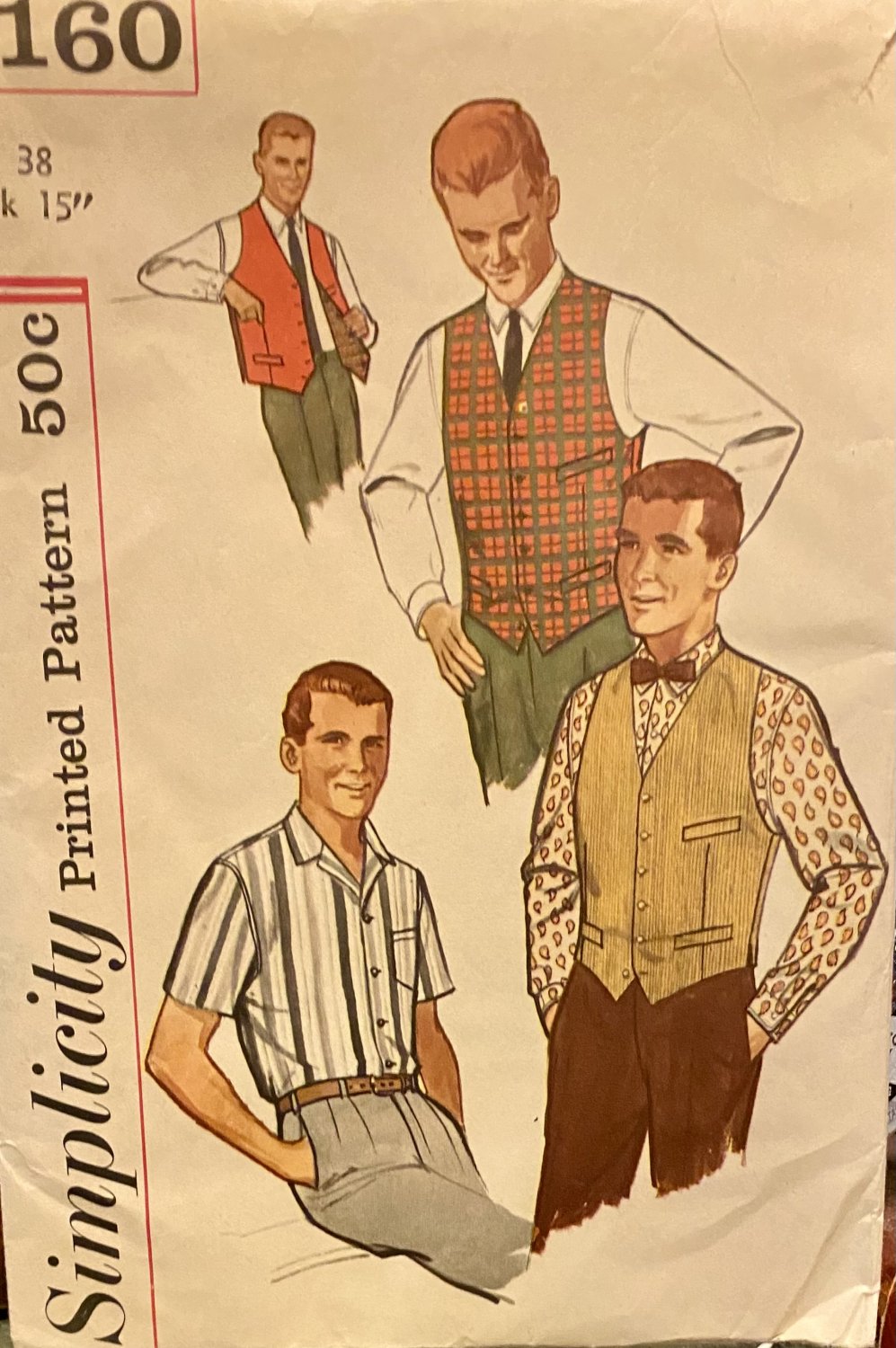 Simplicity 4160 Pattern Mens Shirt,Vest and Reversible Vest Size 38 Neck 15 Inches
