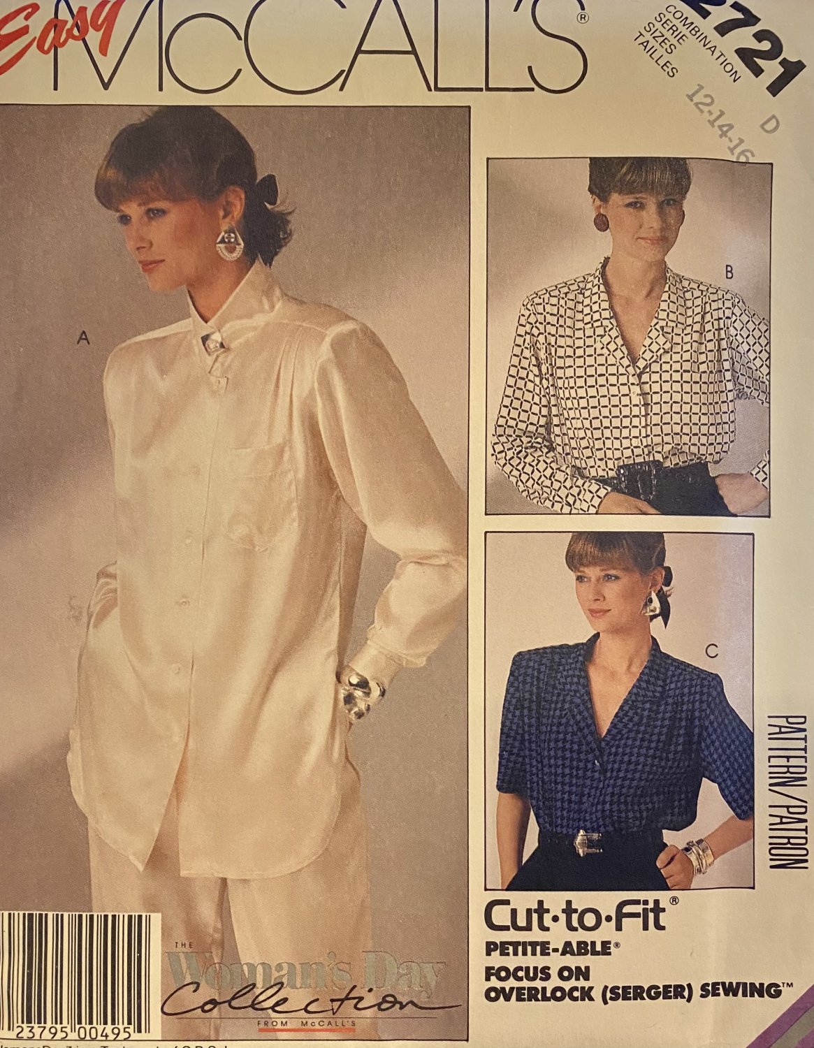 McCalls 2721 Misses Button Front Blouses Sewing Pattern 3 Styles Sizes 12 14 16