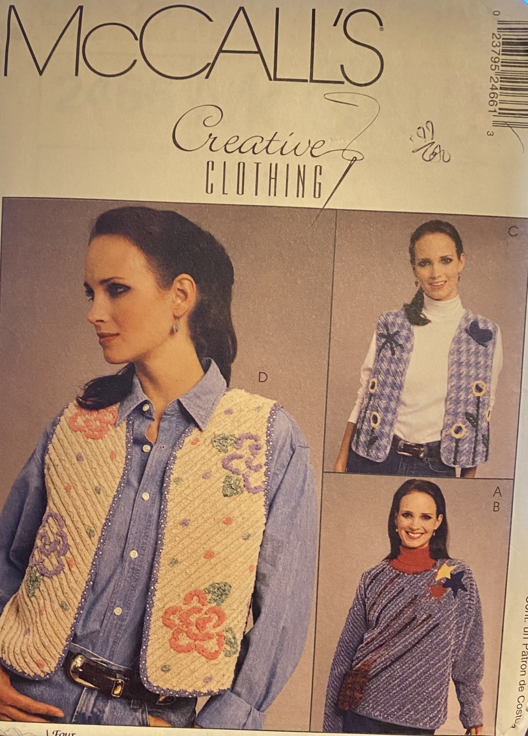 McCalls 2466 Misses' Vest, Top and Purse Sewing Pattern Sizes 8-22 Upcycle Chenille