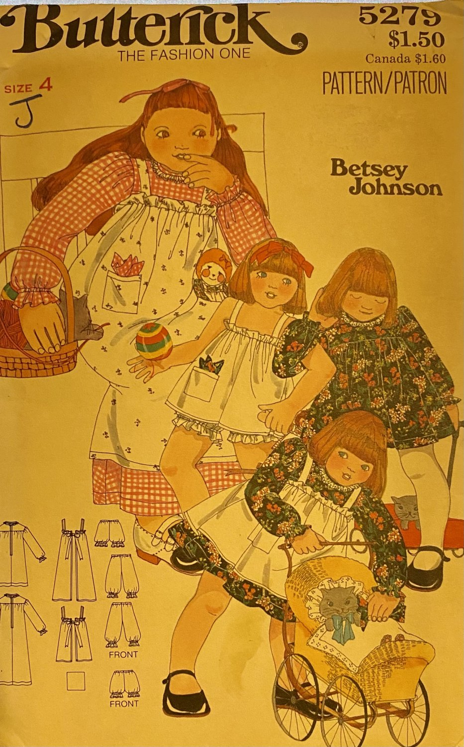 Butterick 5279 Betsey Johnson Children's Dress, Pinafore, Bloomers, Hanky Sewing Pattern size 4