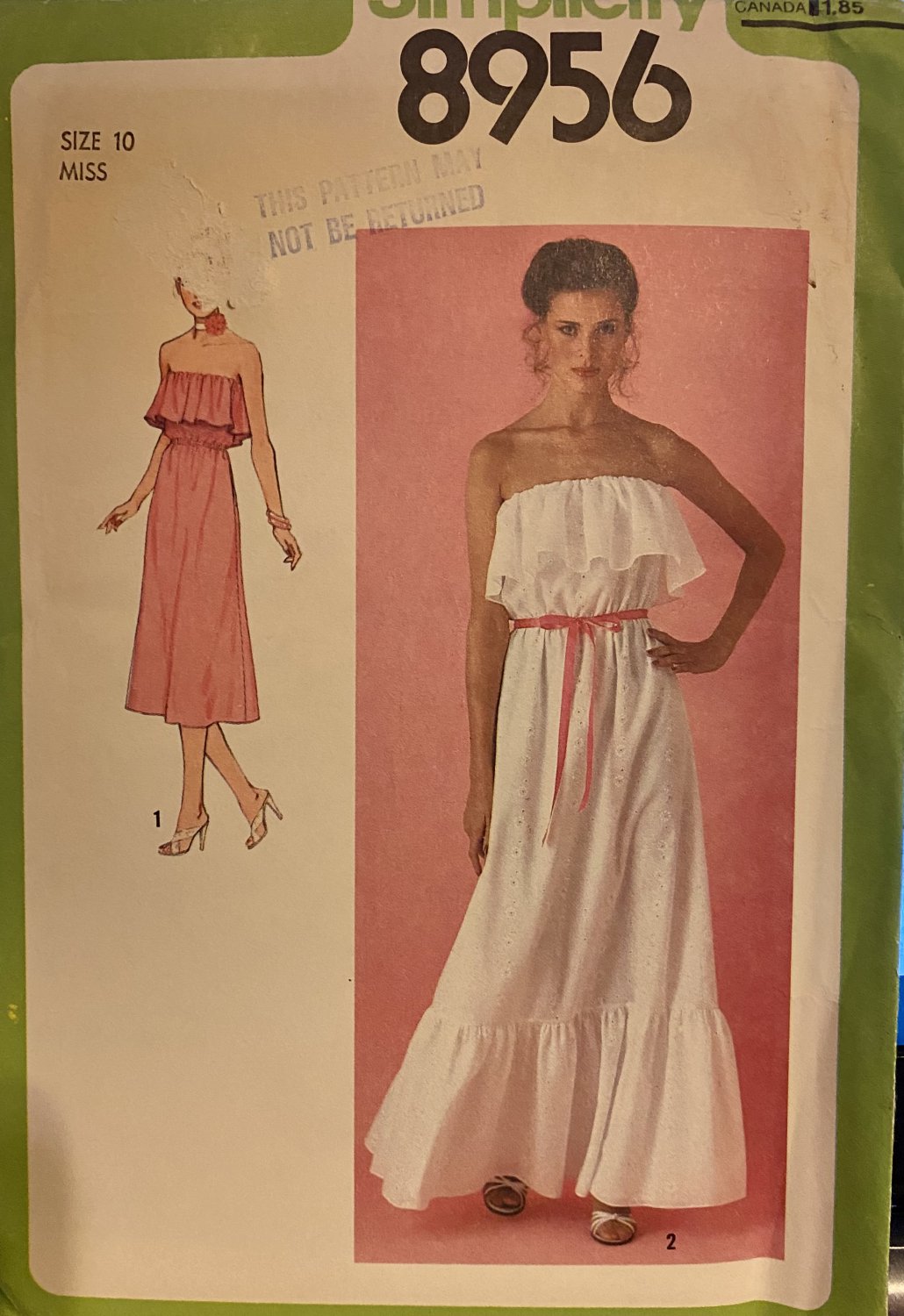 Simplicity 8956 Misses' Pullover Ruffled Dress In Two Length Sewing Pattern Size 10