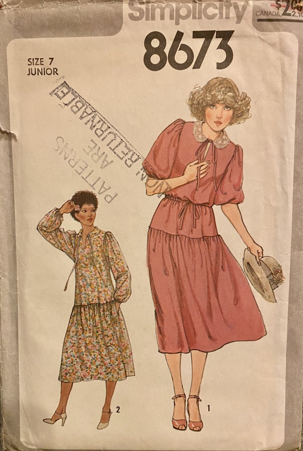 Simplicity 8673 Juniors Pullover Dress Vintage 1970's Sewing Pattern size 7