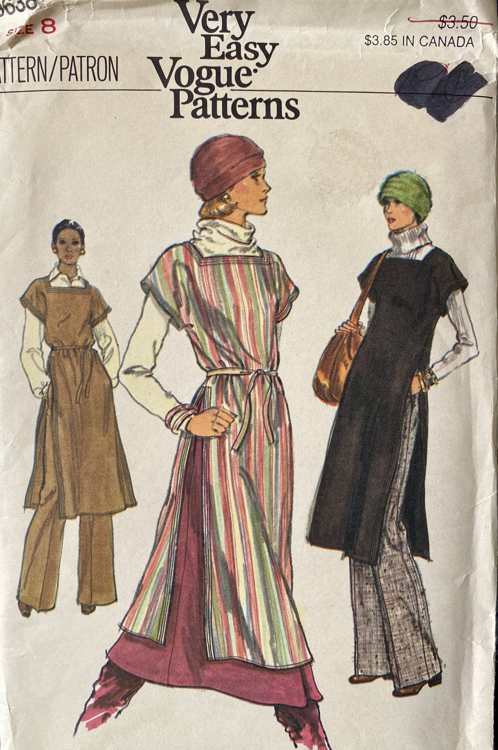 Vogue Tunic Pattern 70s Easy Flares Aline Skirt Size 8 Layered Modest Tunic Dress Vogue 9638