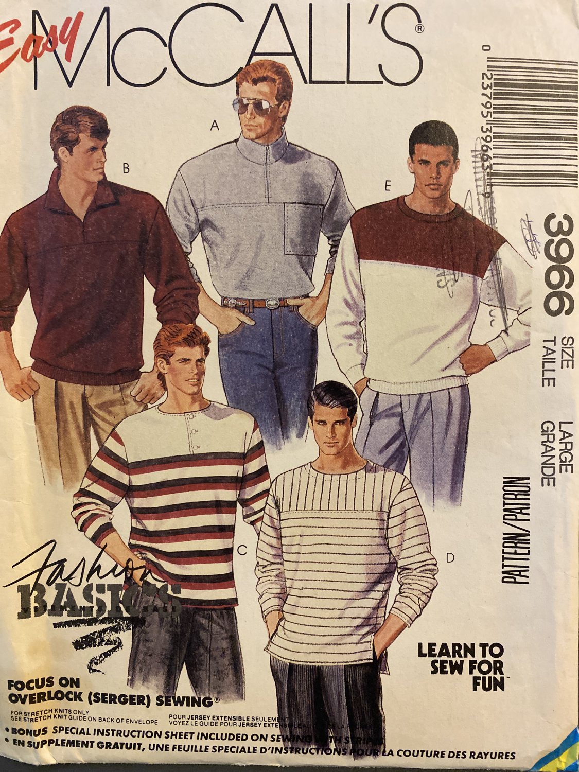 McCall's 3966 Men's Top - For Stretch Knits Only Sewing Pattern size large
