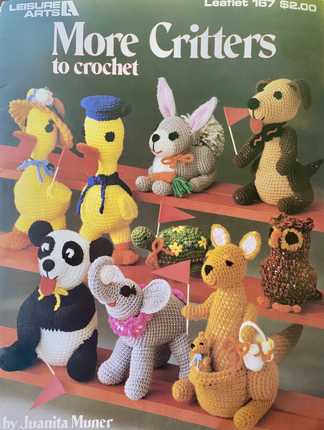 Crocheted Critters duck rabbit kangaroo owl turtle dog panda elephant Leisure Arts pattern 167