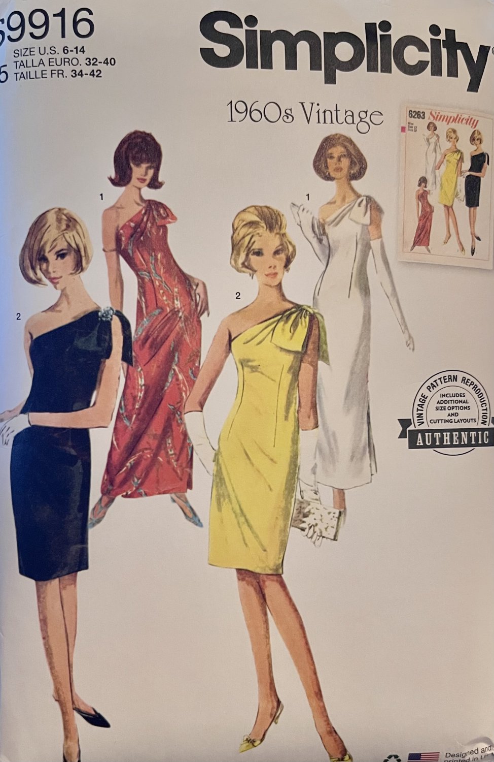 Simplicity 9916 Misses' One-Piece Dress in Two Lengths size 6 -14 vintage repro of pattern 6263