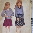McCall's 6735 Girls' Tops and Skirt: Pullover top with Raglan Sleeves size 7