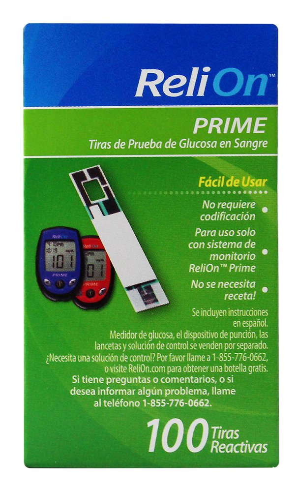 ReliOn Prime Blood Glucose Test Strips, 100 Ct ( 2 packs 200 Ct )