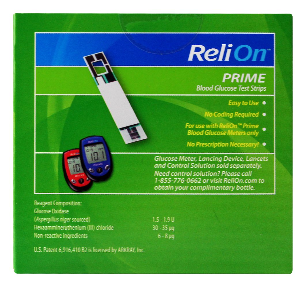 ReliOn Prime Blood Glucose Test Strips, 100 Ct ( 2 packs 200 Ct )