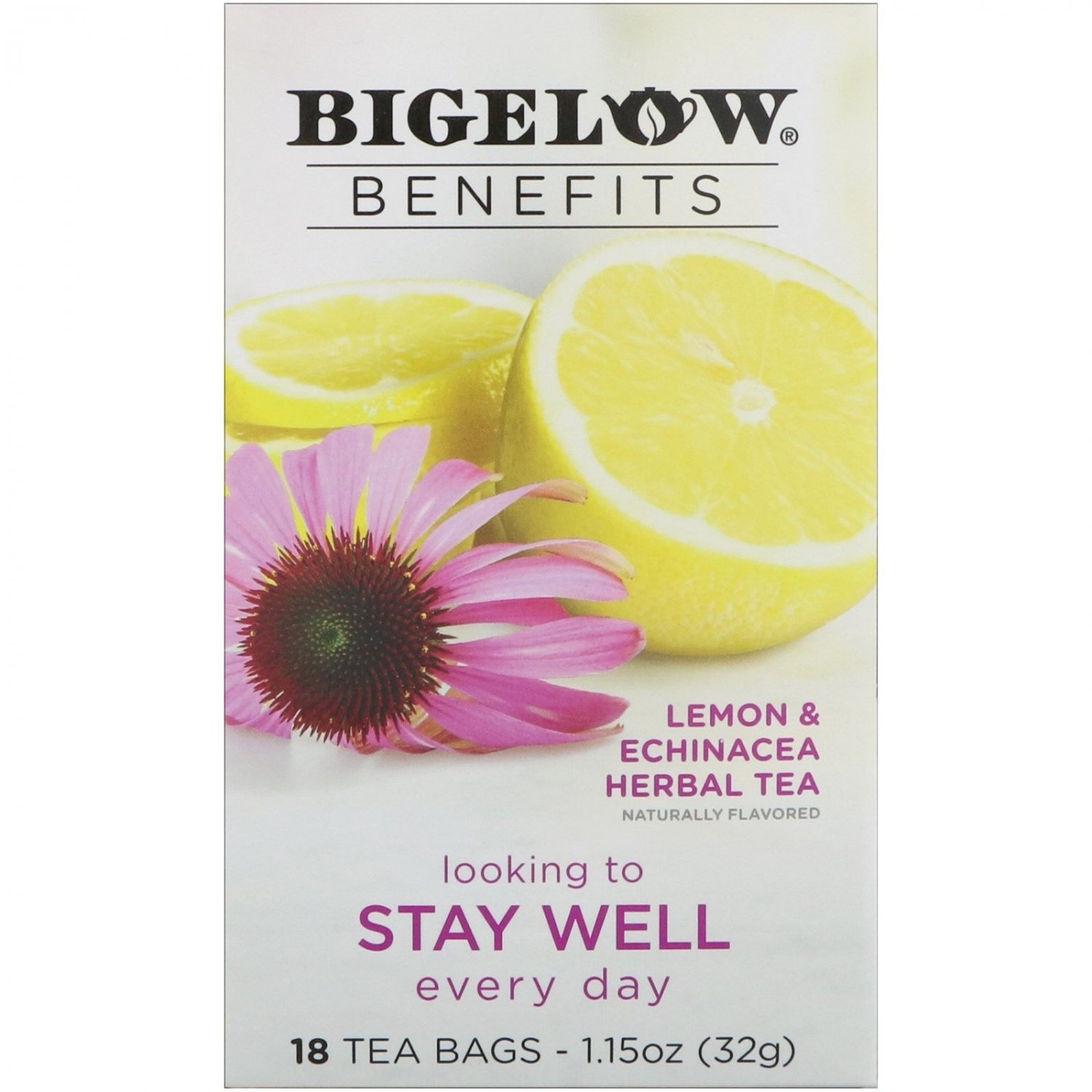 Bigelow Benefits Stay Well Lemon Echinacea Herbal Tea 18 Tea Bags(2 ...